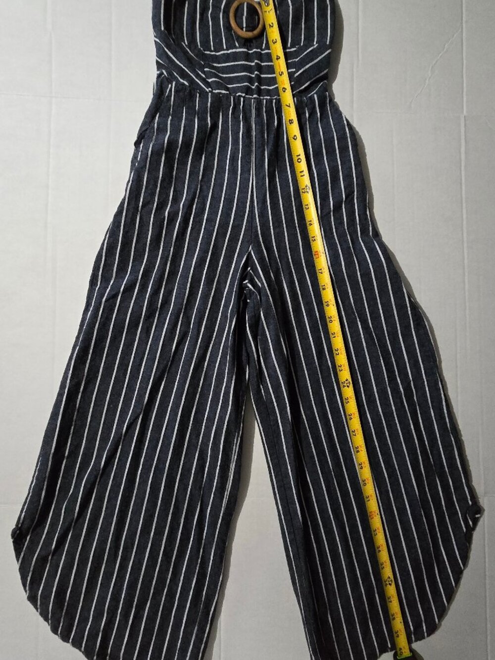 Altar'd State Chambray Stripe Strapless Wide Leg Jumpsuit Size S